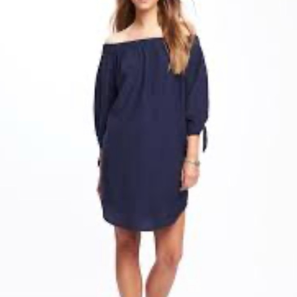 Old Navy Off-the-Shoulder Linen Blend Shift Dress Navy Blue XL Tall - Picture 1 of 13